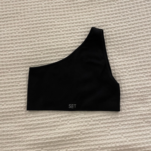 SET Active - Sculpt Flex - Ribbed One shoulder bra - Black - Picture 2 of 4